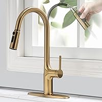 Vista 1 de Brushed Gold Kitchen Faucet, Single Handle Gold Kitchen Sink Faucet with Pull Down Sprayer Modern Stainless Steel Brass Gold Faucet with Deck Plate