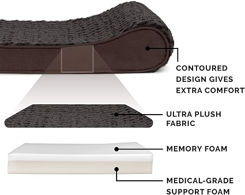 Miniatura 3 de Furhaven - Cama de espuma viscoelástica para perro, piel sintética ultraafelpada y gamuza, con funda extraíble lavable, color chocolate, gigante