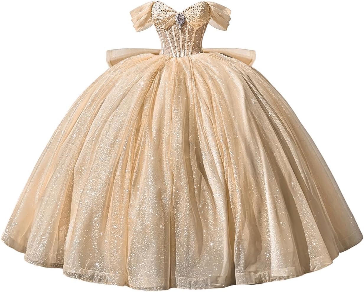 Beaded Quinceanera Dress Glitter Tulle Sweet 15 Dresses with Train