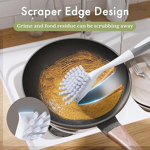 Miniatura 5 de Amazer Cepillo para platos, paquete de 2 unidades con asa, cepillos para platos de cocina, cepillo con cerdas rígidas para limpiar, fregadero,