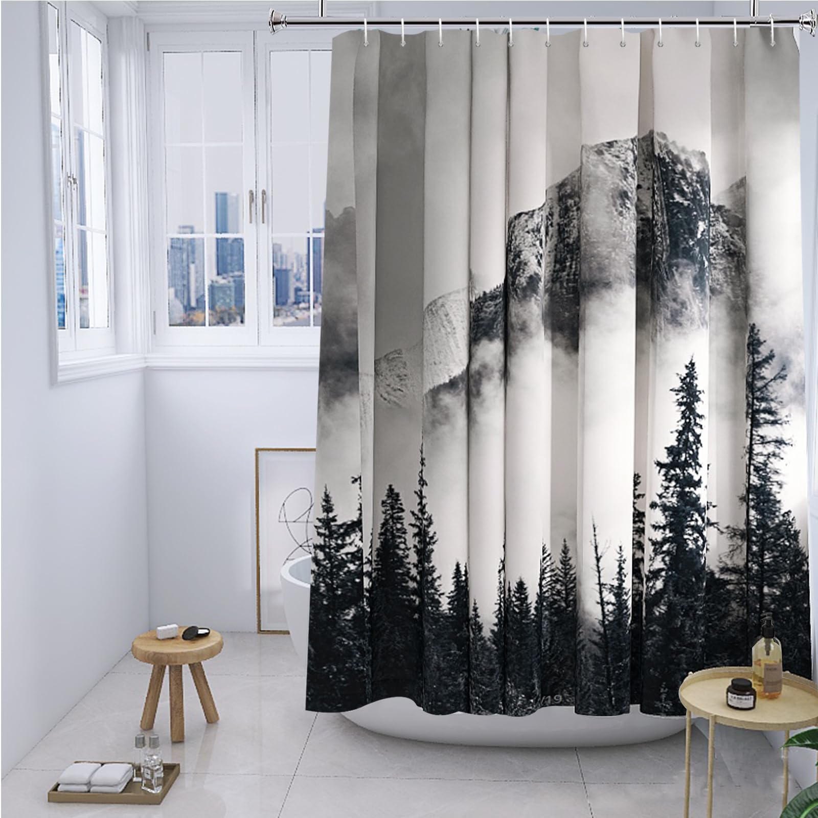 Rideau de douche forêt de nuages pour une salle de bain style nature