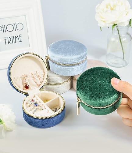 Vista 6 de TAIMY Estuche de viaje pequeño para joyería, mini joyero de viaje redondo para mujeres y niñas, mini cajas organizadoras de viaje para anillos
