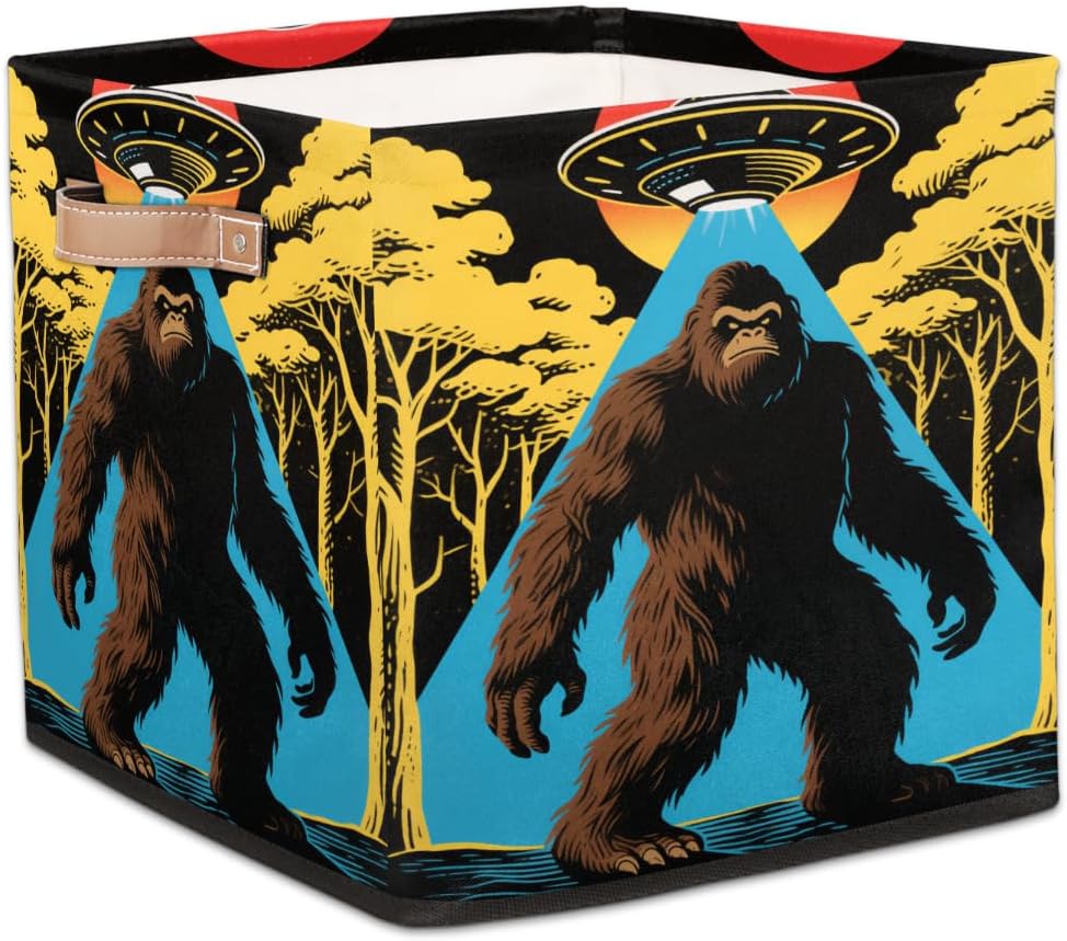 Bigfoot Storage Cubes Bins - Retro Sasquatch Foldable Fabric Organizing Baskets Containers for Nursery Home Decor, Shelf, Toys, Book, Closet (Funny Ideal Gift for Bigfoot Lover -25)