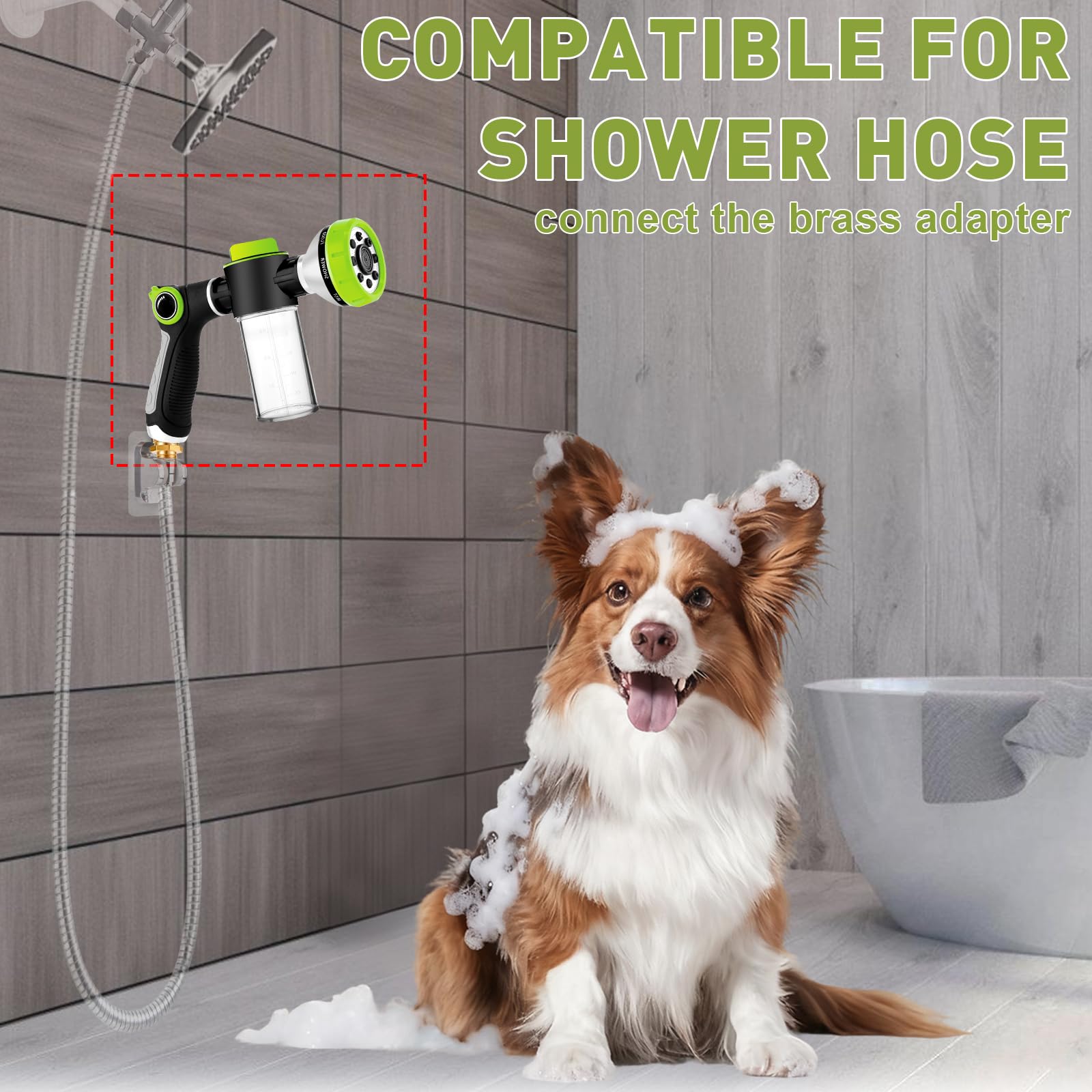 Dog Washing Hose Attachment, Dog Sprayer with 3.5oz/100cc Soap Dispenser Bottle, Massage Brush, Solid Brass Garden Hose Adapters, Garden Hose Nozzle for Pet Bathing, Car Washing