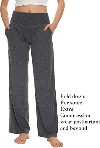 Miniatura 37 de Ecavus Pantalones de maternidad anchos y rectos para mujer, versátiles, cómodos, palazzo, elásticos, con bolsillos Negro/Carbón Con Bolsillo,negro