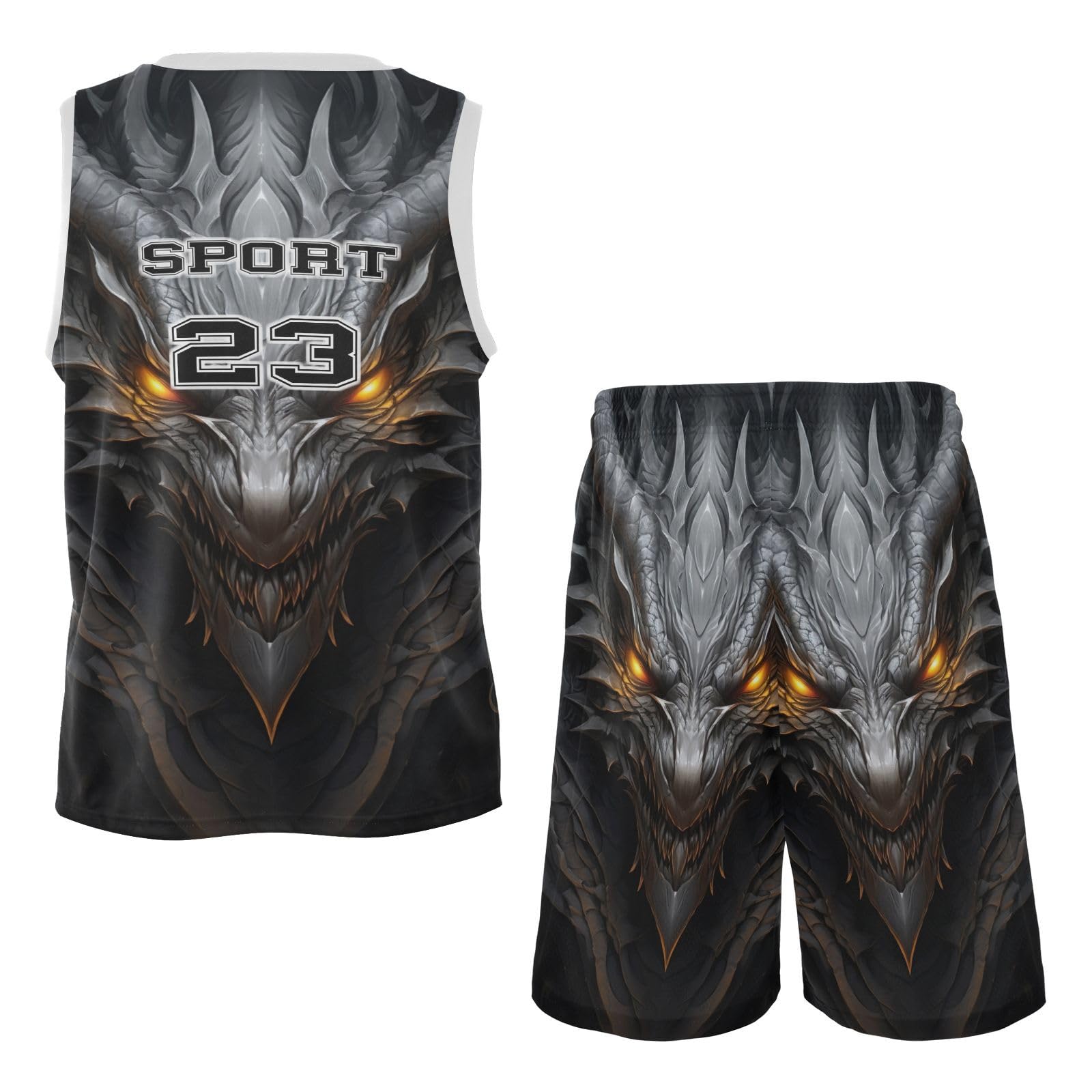 FLildon Black Dragon Boys Basketball Jersey Set Tank Top Shorts Tracksuit Sport Training Suit for Kids, L