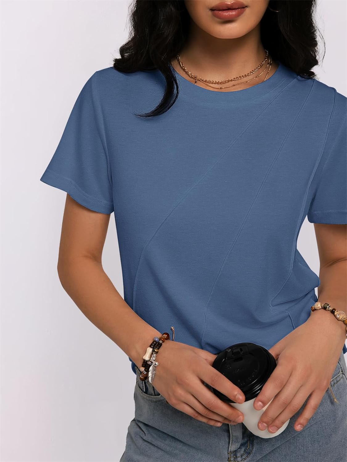 Women's Short Sleeve Tops Pleated Crewneck Loose Fit T Shirt Business Casual Dressy Work Shirts 2026 Summer Blouses - Image 6