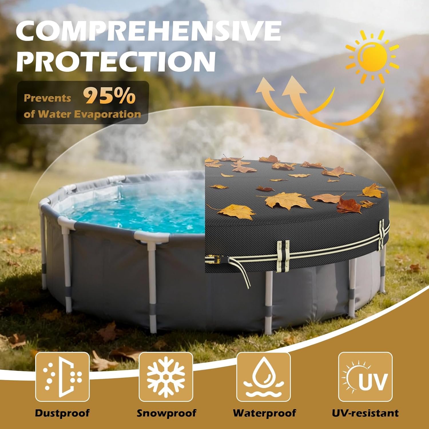 10 FT Round Pool Covers for Above Ground Pools, 500D Pool Solar Cover with Fast Tightening Ratchet, Stock Pool Tank Cover Ideal for Waterproof Dustproof Windproof