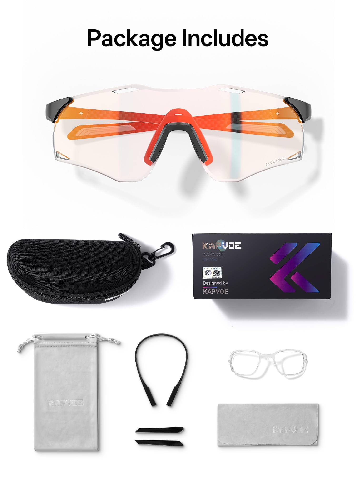KAPVOE K454I Gafas Deportivas de Ciclismo Fotocromáticas Patillas Carbono | Para hombre y mujer, con patillas ligeras de fibra de carbono, ideales para ciclismo, running, MTB, béisbol y pickleball