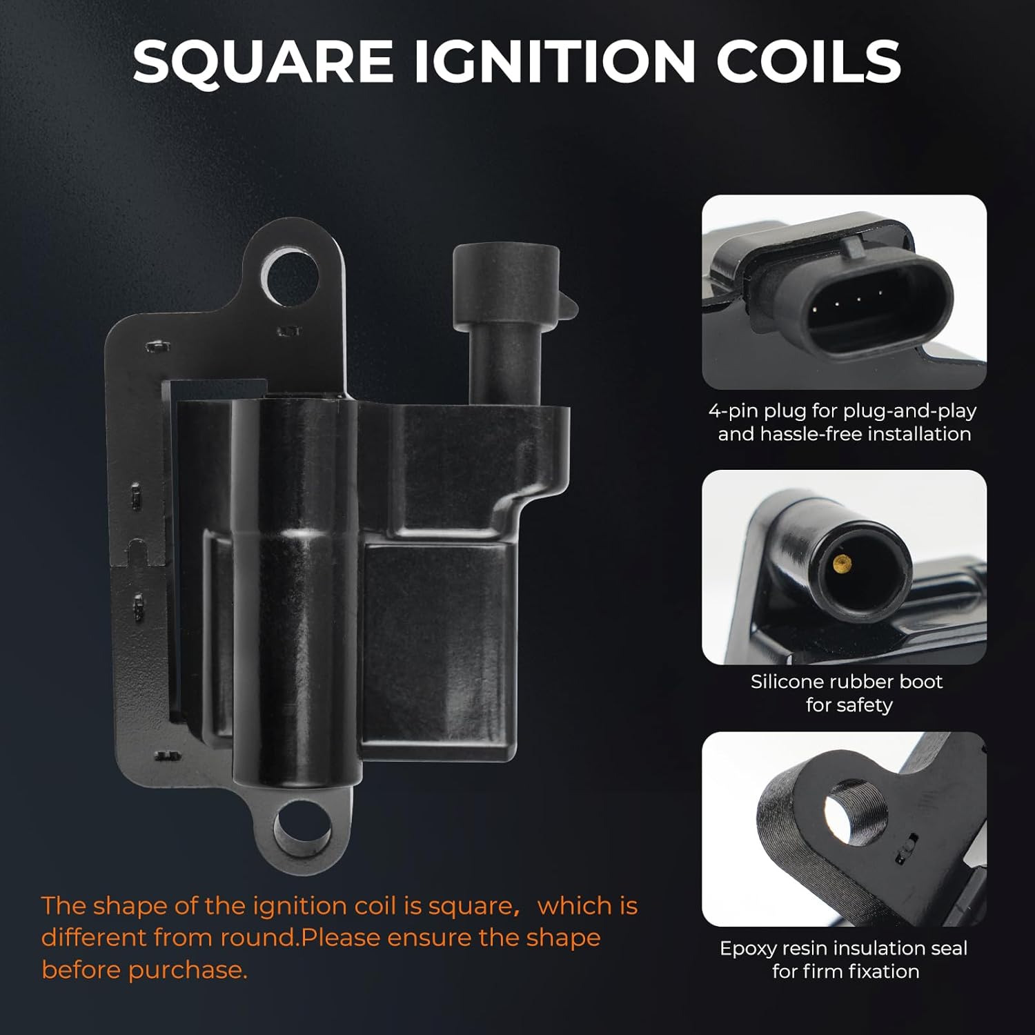 UF271 Square Ignition Coils Set with 41-962 Platinum Spark Plugs M8-48322R 8mm Spark Plug Wires Compatible with Chevy Cadillac GMC Hummer 4.8 5.3 6.0L Replace for 12558693 12556893