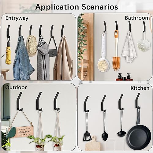 Miniatura 7 de Paquete de 6 ganchos de pared para colgar abrigos, perchas resistentes para sombreros, ganchos de pared grandes para vestíbulo, entrada y baño,