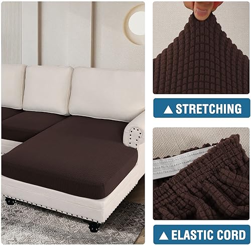 Miniatura 6 de H.VERSAILTEX Fundas para sofá modular, 3 piezas, fundas de cojín para sofá en forma de L, fundas de cojín separadas para sofá seccional izquierdo y