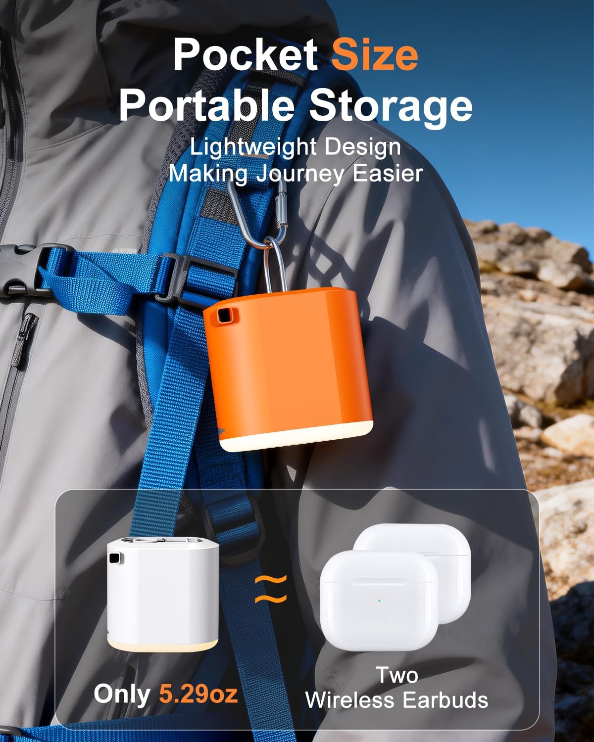 Portable Air Pump for Inflatables 5.5KPA Ultra Fast Mini Electric Air Pump & Camping Light & 100kPa/-60kPa, Air Mattress Pump Inflate Deflate for Basketball, Pool Floats, Vacuum Storage Bags