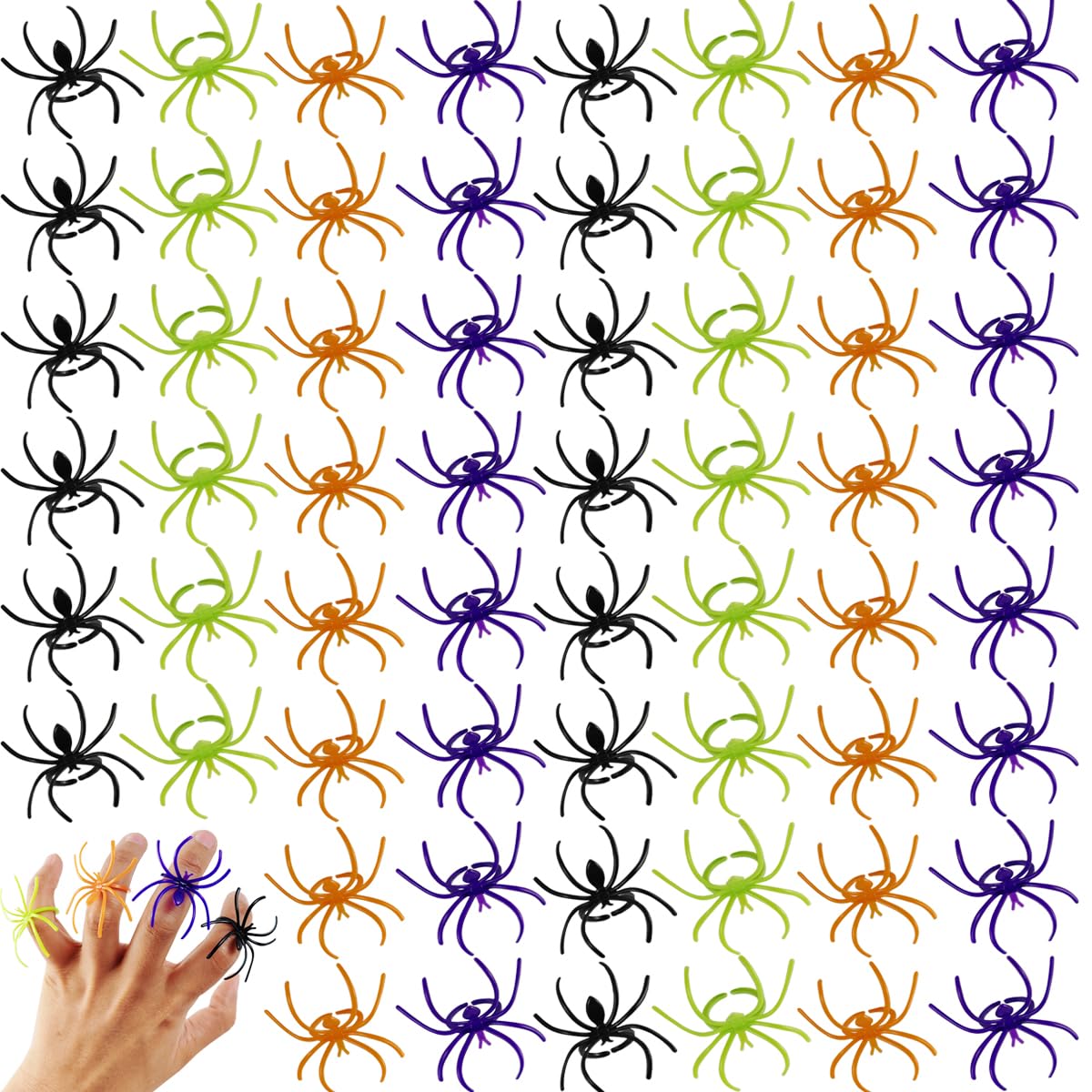 GXXMEI 124 Pieces Spider Rings Plastic Cupcake Topper Halloween Party Favors (Multicolor)
