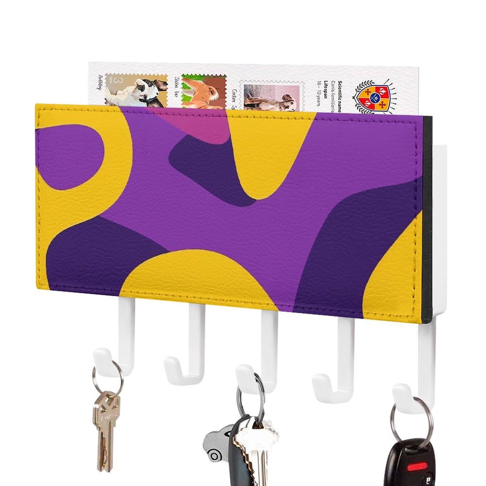 Porte-clés mural original jaune et violet, idée cadeau idéale pour pendaison de crémaillère
