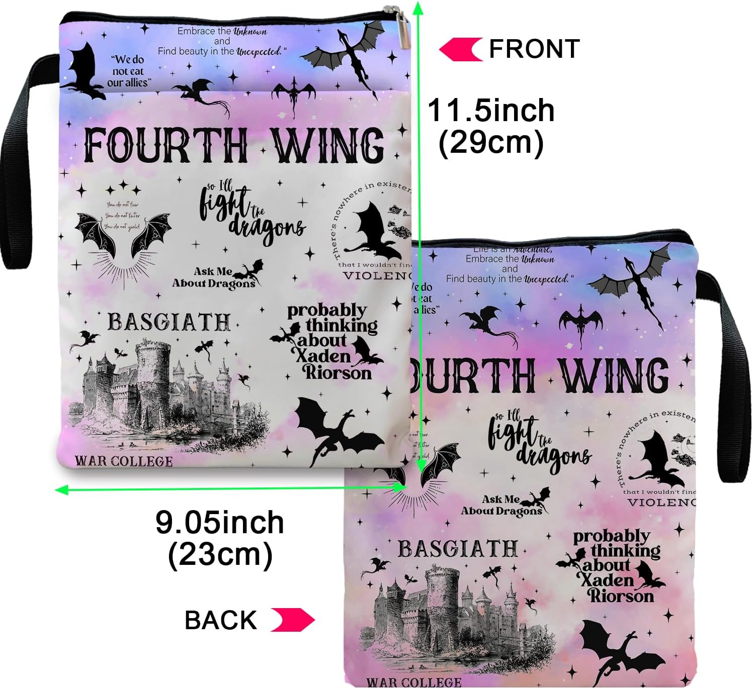 Romantasy Dark Academia Dragons Book Sleeve, Fantasy Novel Reader Gift, Bookish Gifts, Book Inspired Gift, Paperback Book Protector Book Cover Dragons Lovers Book Gifts (Dragons Book-Purple2) - Image 3