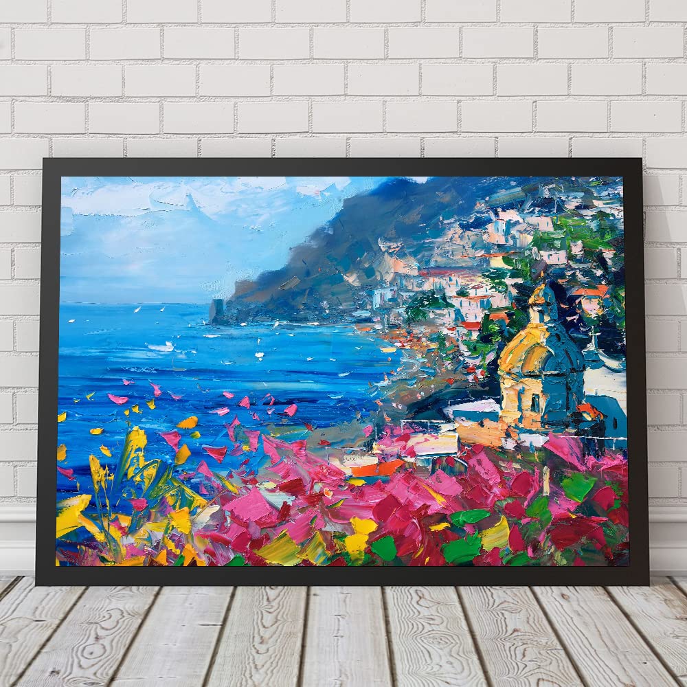 Amazon | キャンバスのポジターノ絵画壁の壁アートアマルフィ海岸絵画