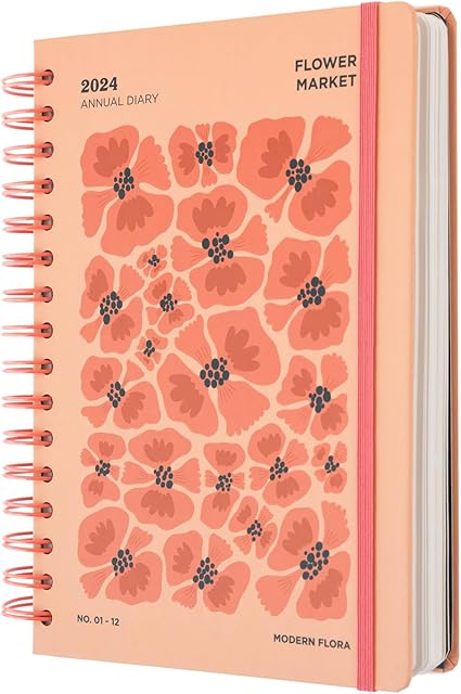 Kokonote Flower Market Muse A5 2024 Day To Page Diary | January 2024 - December 2024 | 2024 Weekly Planner | A5 Planner With Stickers & Pocket | 2024 Diary
