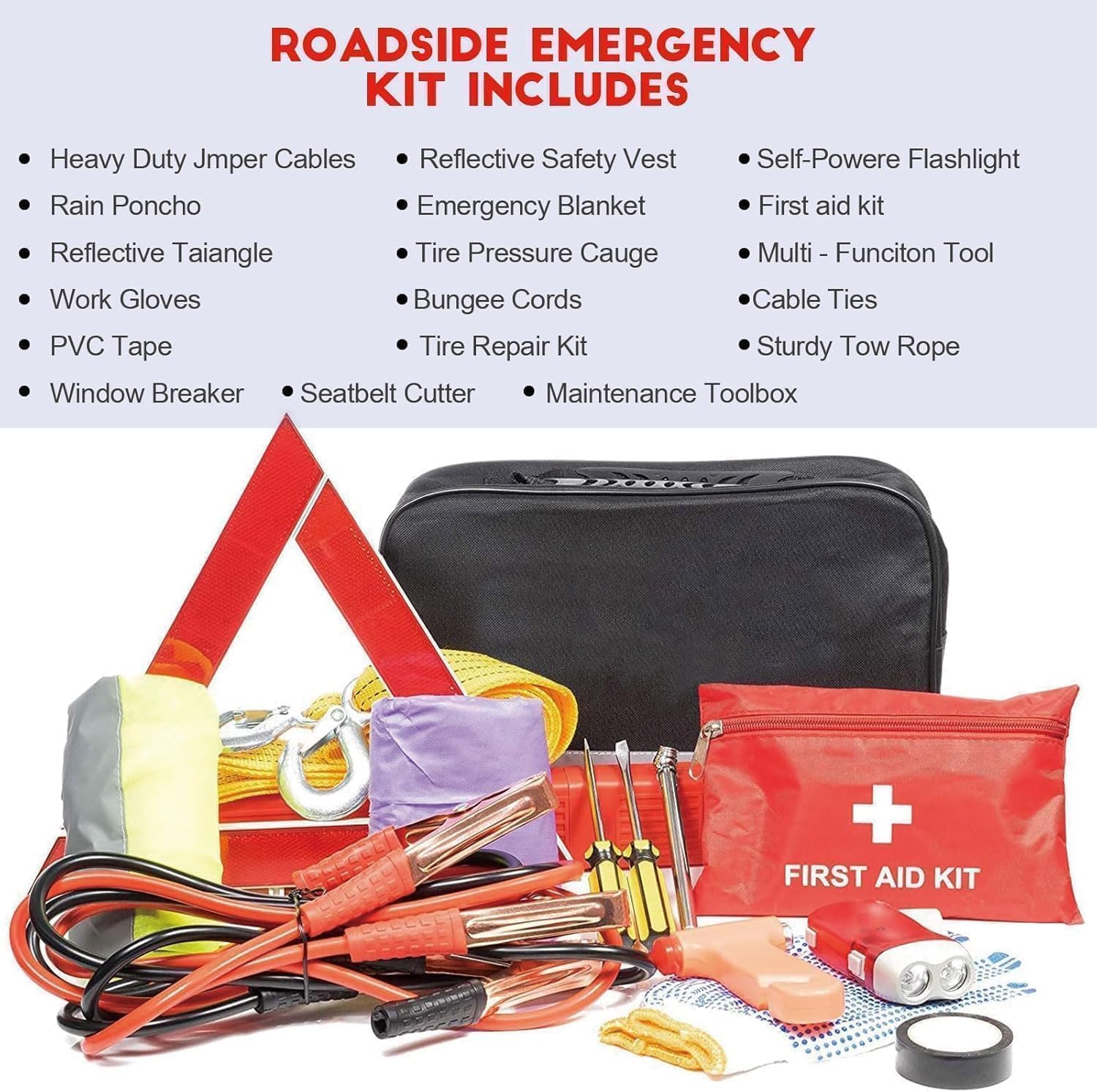 Auto Notfall-Werkzeugset, Road Side Safety Kit for Vehicles, Truck Vehicle Emergency Bag with Premium Carry Bag for Men, Women, Teenagers Pannenhilfe Set Auto Sicherheit Kit