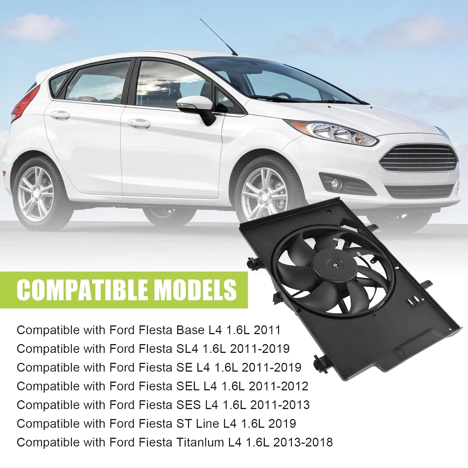 621-503 Engine Radiator Cooling Fan Replacement for Ford Fiesta L4 1.6L 2011-2019, Replace 622500 FO3115186