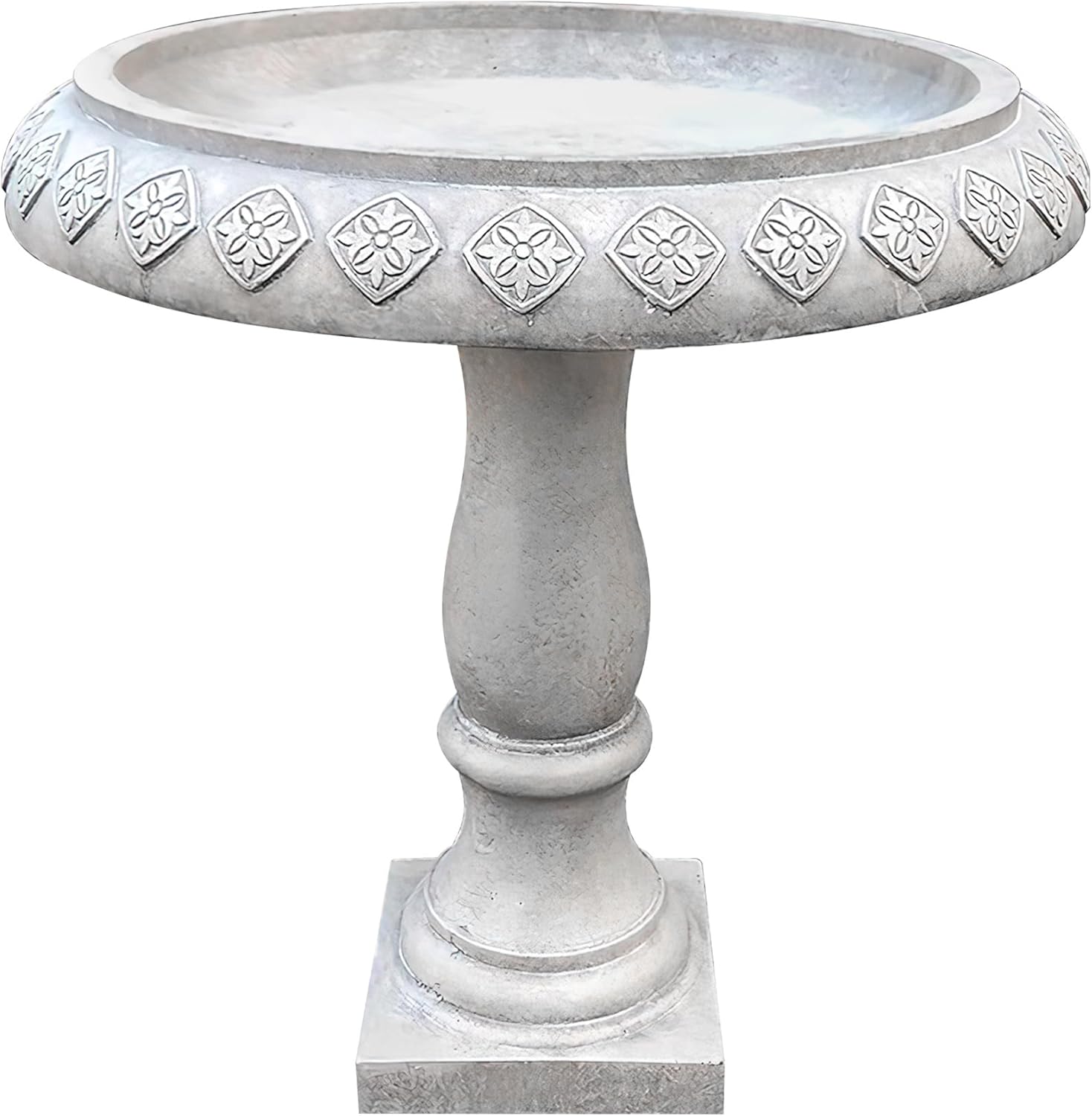 Kante 24.25 Inch Tall Handmade Concrete Birdbath, Elegant Outdoor Garden and Backyard Decor, Textured
