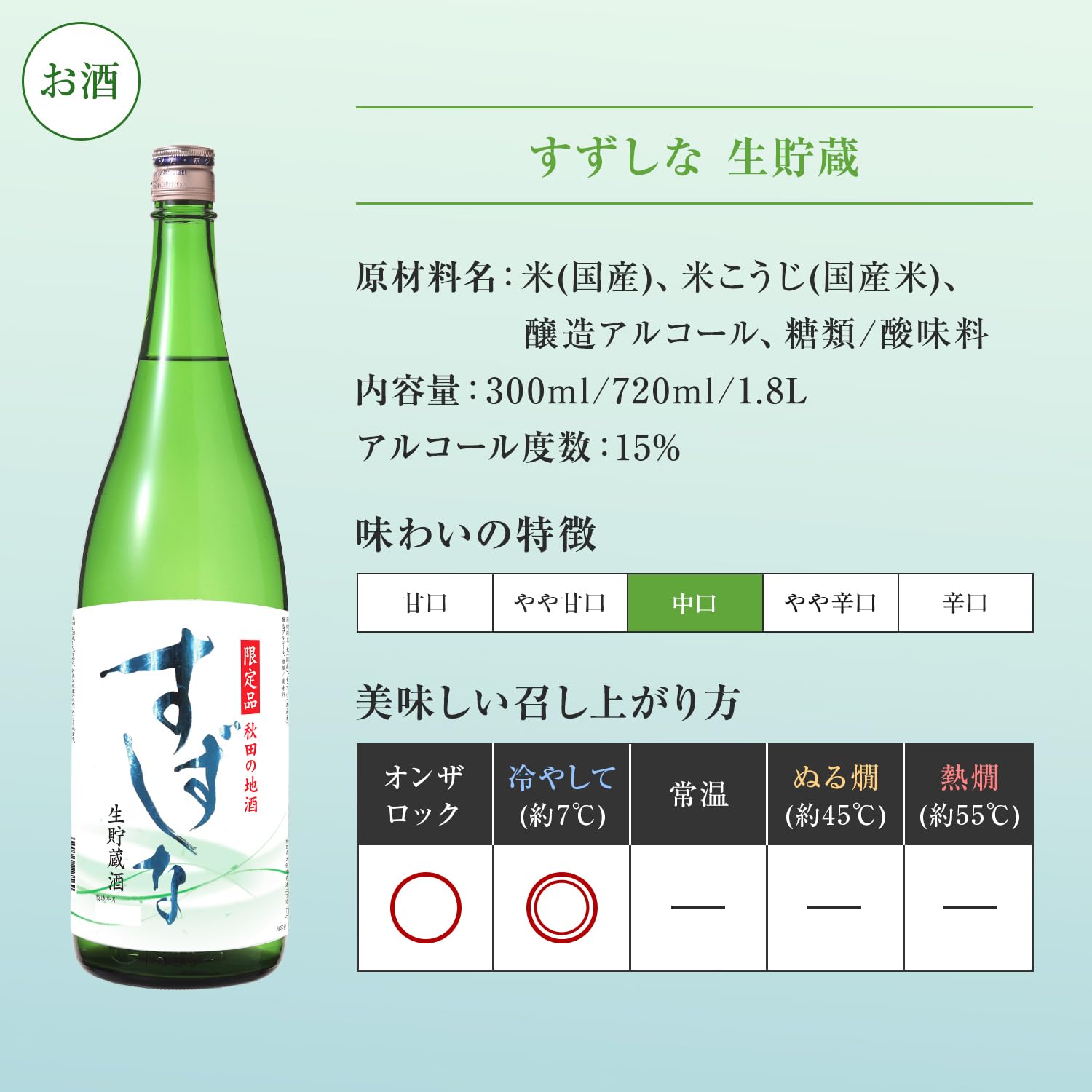 Amazon.co.jp: 北鹿 すずしな 生貯蔵 [ 日本酒 秋田県 1800ml ] : 食品