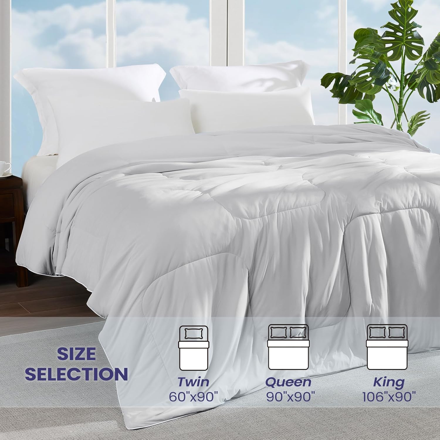 Cooling Comforter King Size, Cooling Blankets for Hot Sleepers, Lightweight Comforter 106" x 90", Light Grey - Image 7