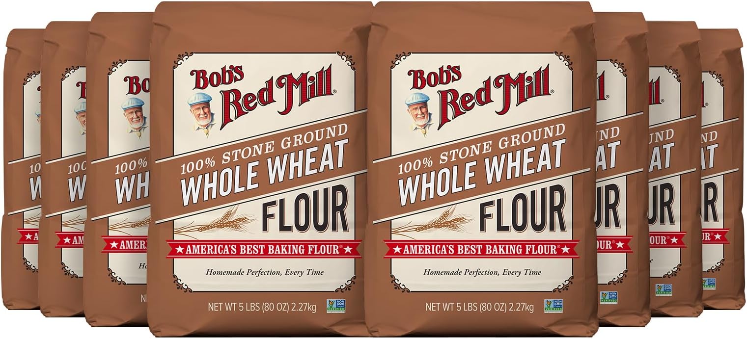 Bob's Red MillWhole Wheat Flour, 5lb (Pack of 8) - Whole Grain, Vegan, Kosher