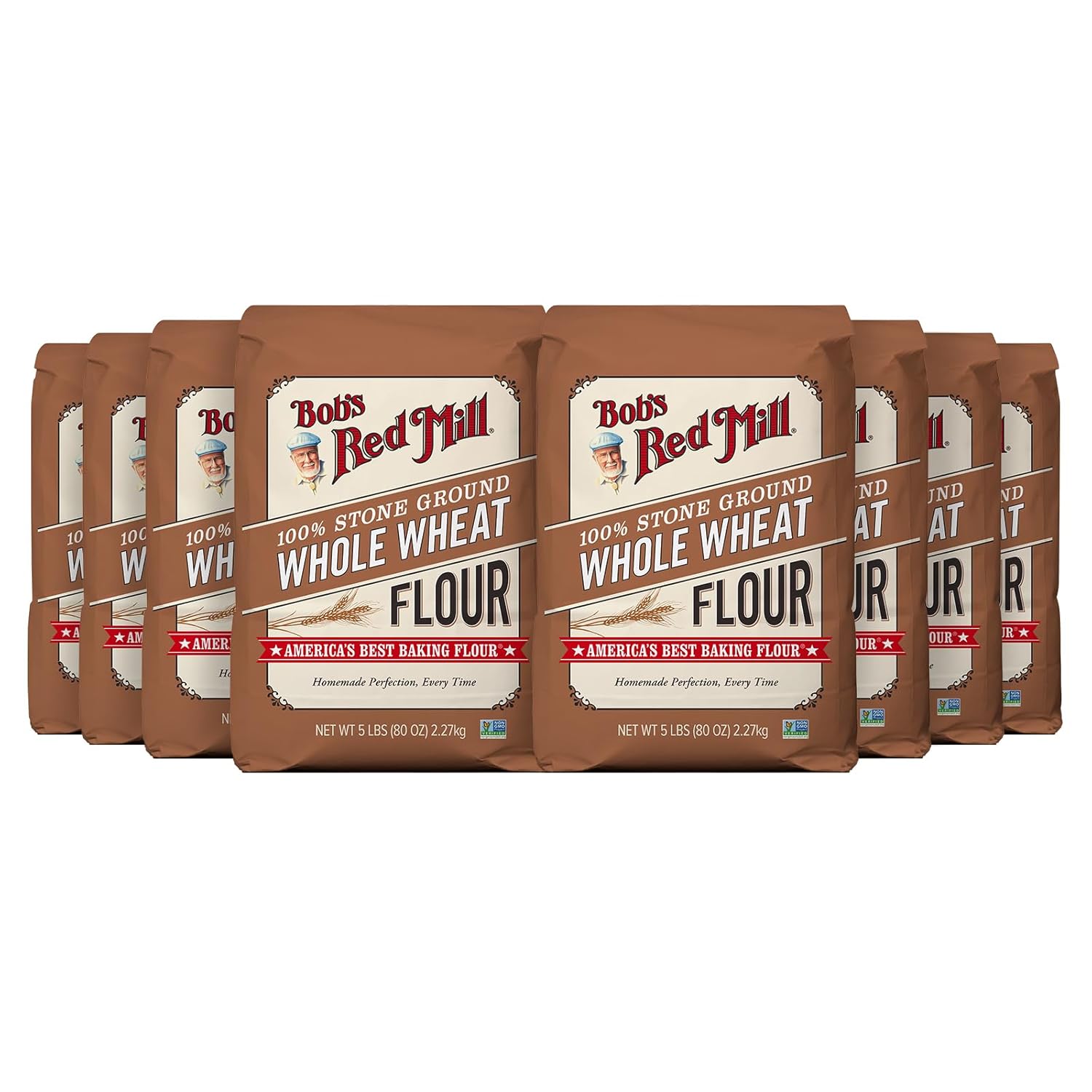 Bob's Red Mill Whole Wheat Flour, 5lb (Pack of 8) - Whole Grain, Vegan, Kosher