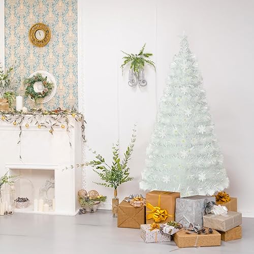 Miniatura 95 de Goplus Árbol de Navidad artificial de fibra óptica preiluminado, con luces LED multicolor y copos de nieve (6 pies)