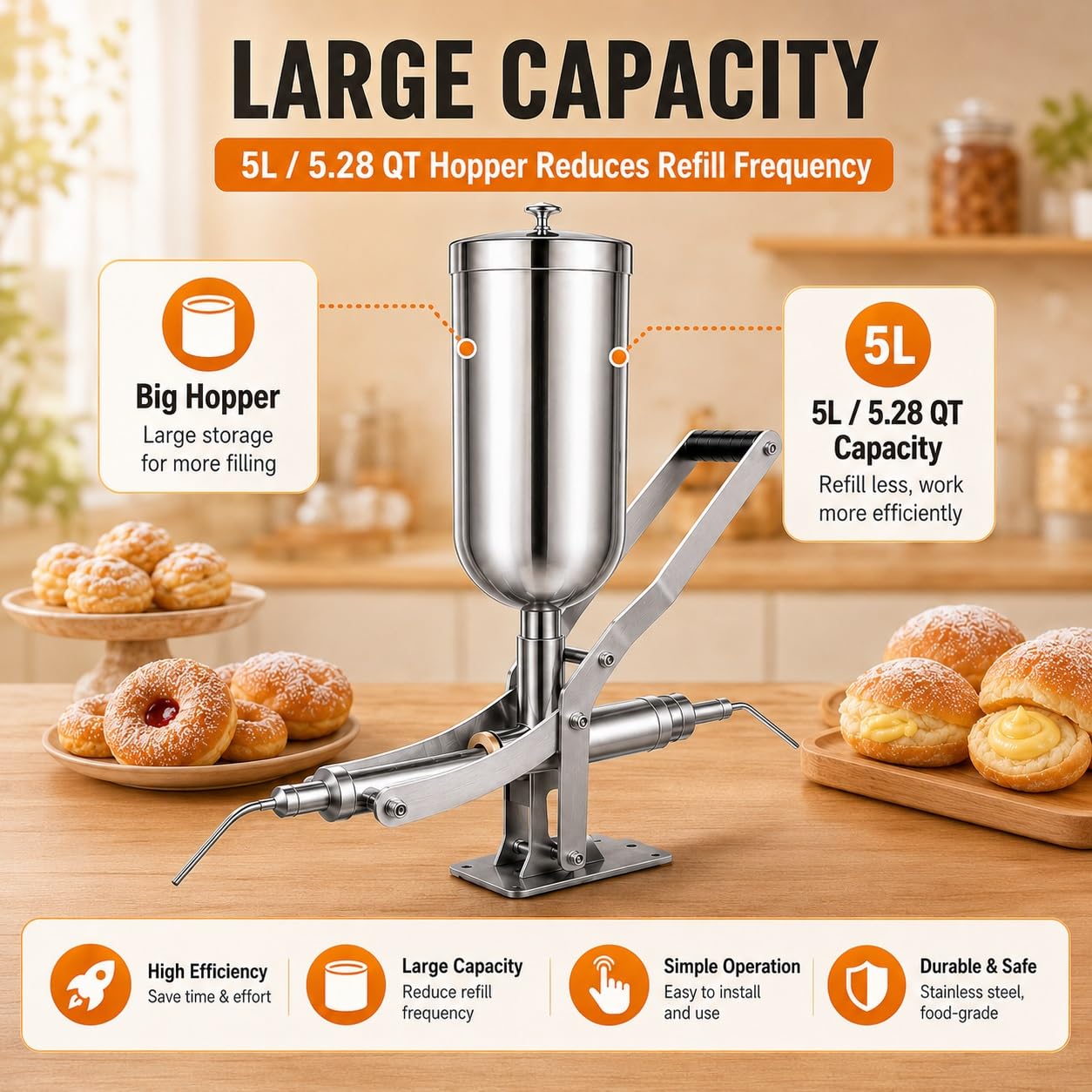 Llenadora Manual De Churros Donuts 5l, Máquina De Acero Inoxidable Con Kit De Boquilla