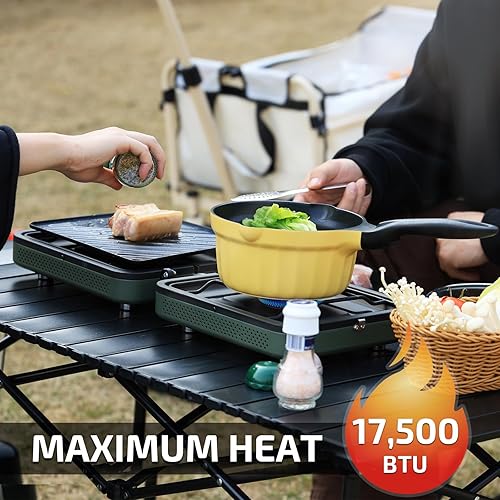 Miniatura 4 de Swonder Estufa de camping portátil de 2 quemadores con parabrisas - Estufa de propano de 17,500 BTU, diseño plegable, control de llama ajustable,