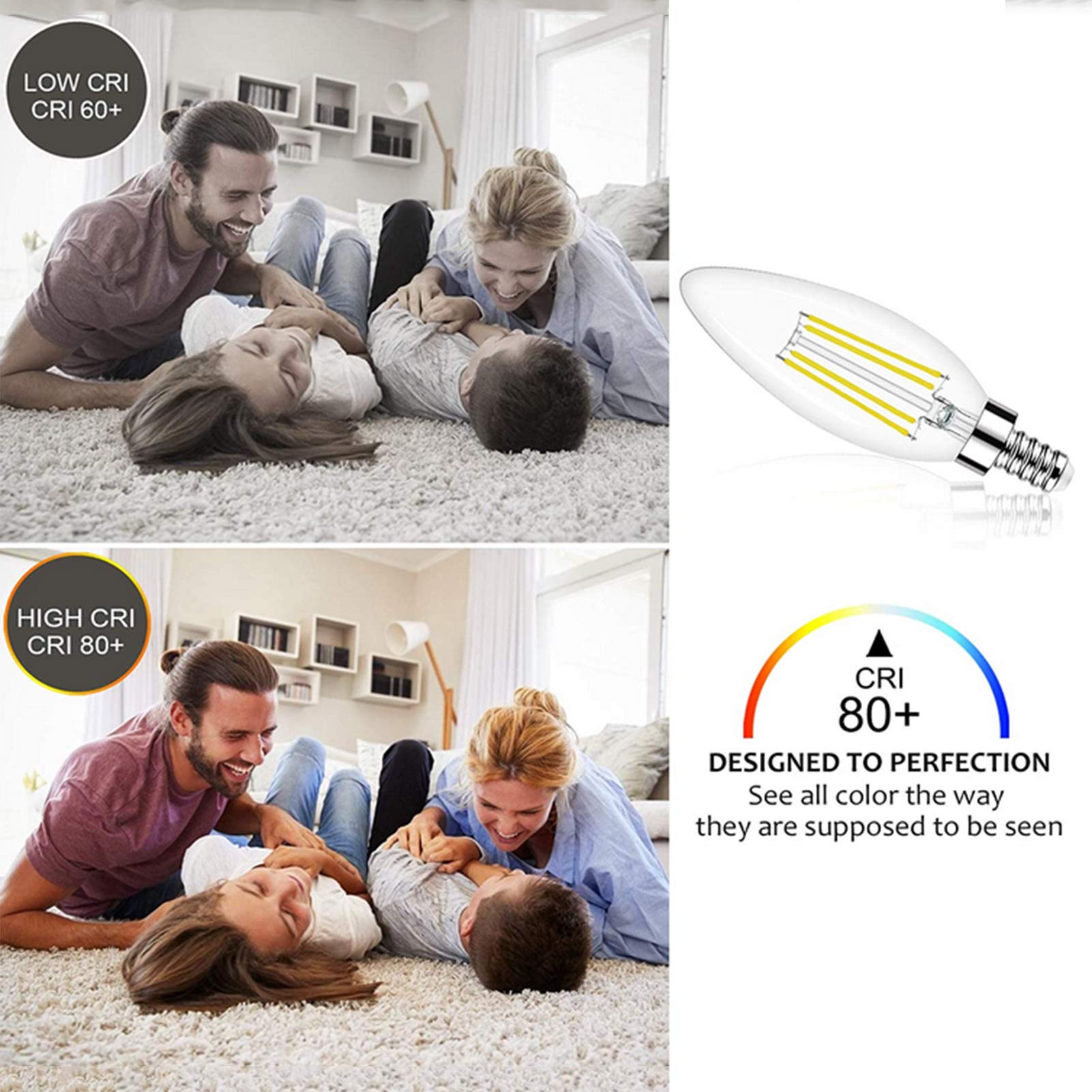 Ampoules LED à filament torpille 2 W, ampoule Edison à intensité variable, équivalent 20 W, blanc chaud, économie d'énergie, sans scintillement, ampoules chandelier C35 LED, paquet 10