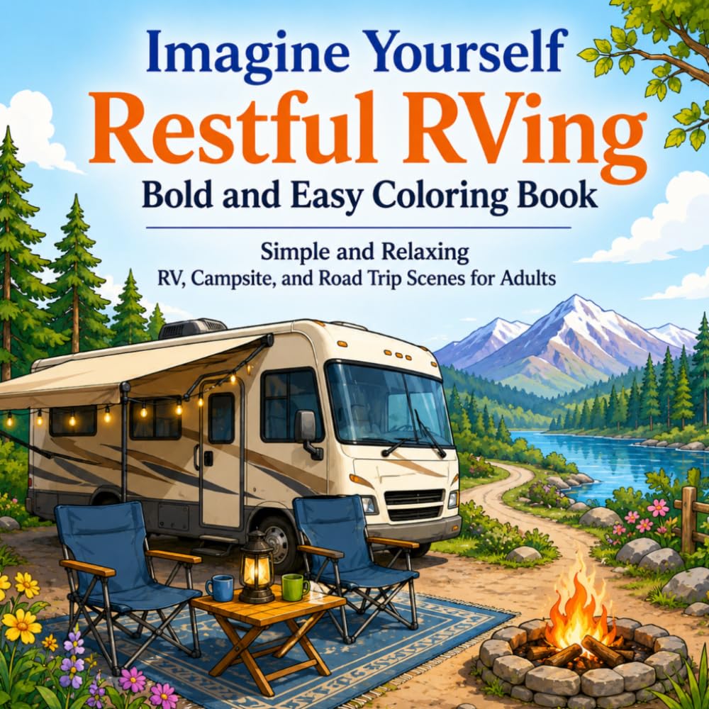 Imagine Yourself Restful RVing Bold and Easy Coloring Book: Simple and Relaxing RV, Campsite, and Road Trip Scenes for Adults (Imagine Yourself Coloring Series)