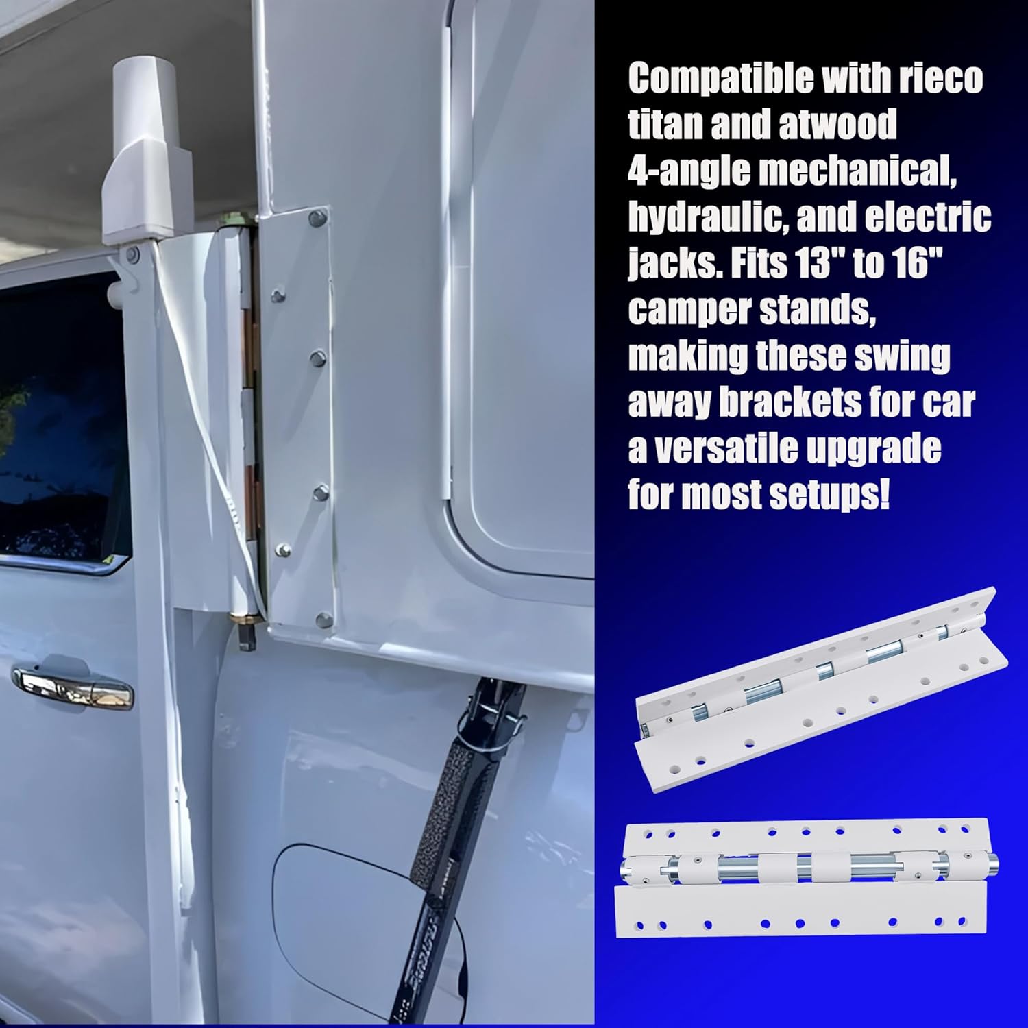 55721 Swing Away Bracket, Camper Jack Mount Extension Bracket for Easy Access & Space Saving - White (2 Packs)