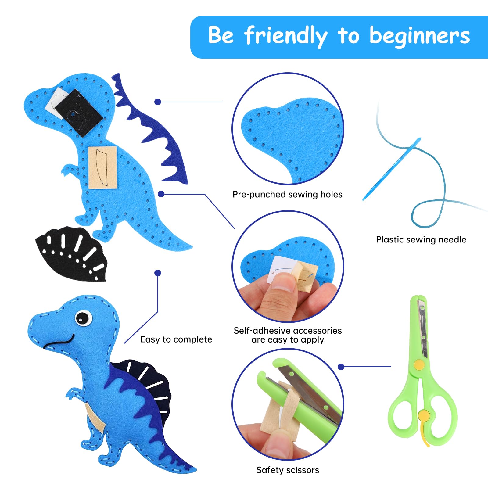 YNOYMO Nähset Für Kinder - 14 Filztiere Dinosaurier Mit Zubehör