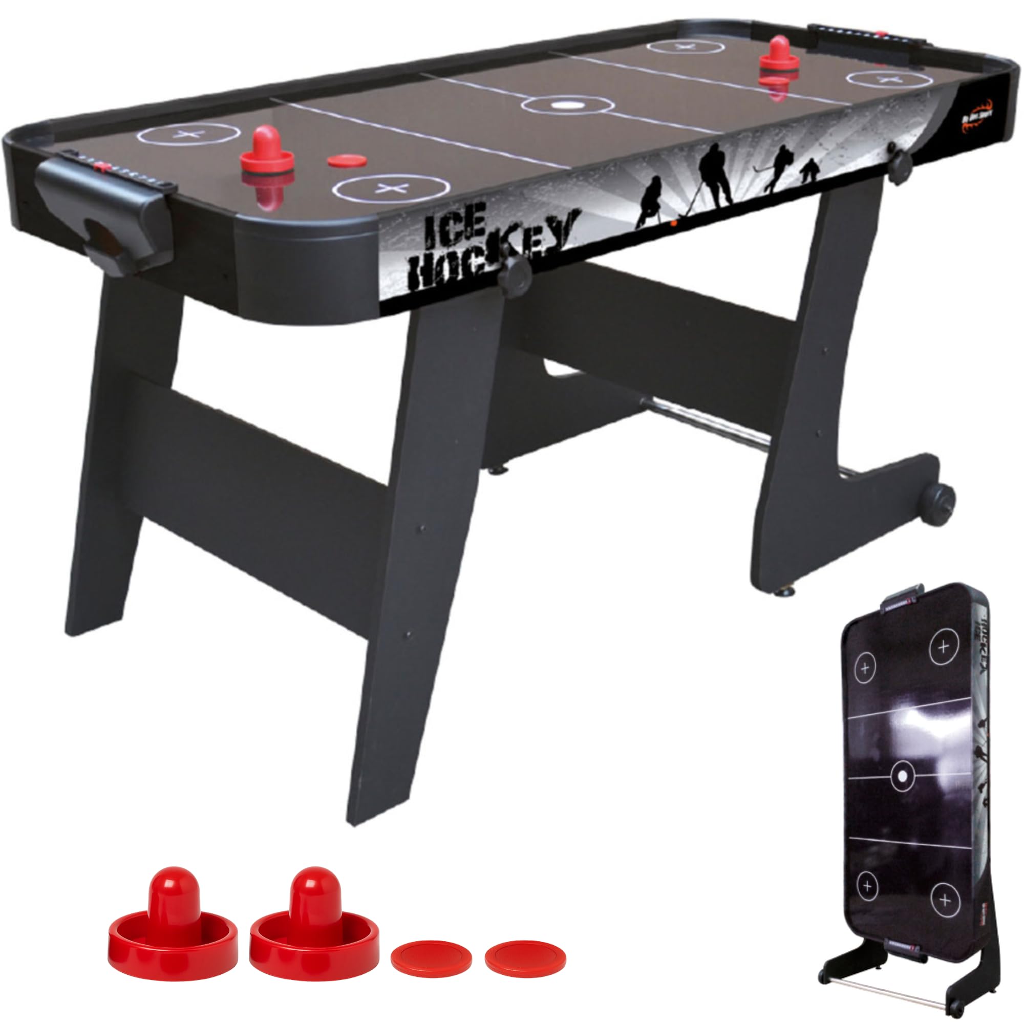 DEVESSPORT Air Hockey Black City | Mesa de Hockey Plegable | Incluye Ruedas para Transporte Aire Eléctrico 220V y Accesorios Incluidos Listo para Jugar | Montaje Fácil y Diseño Resistente