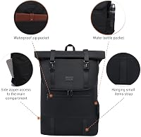 LOVEVOOK Vízálló Laptop Hátizsák 17,3" - Bővíthető Rolltop Utazó Táska 32L, Lopásgátló Zsebbel, Bőröndre Rögzíthető, Fekete 4