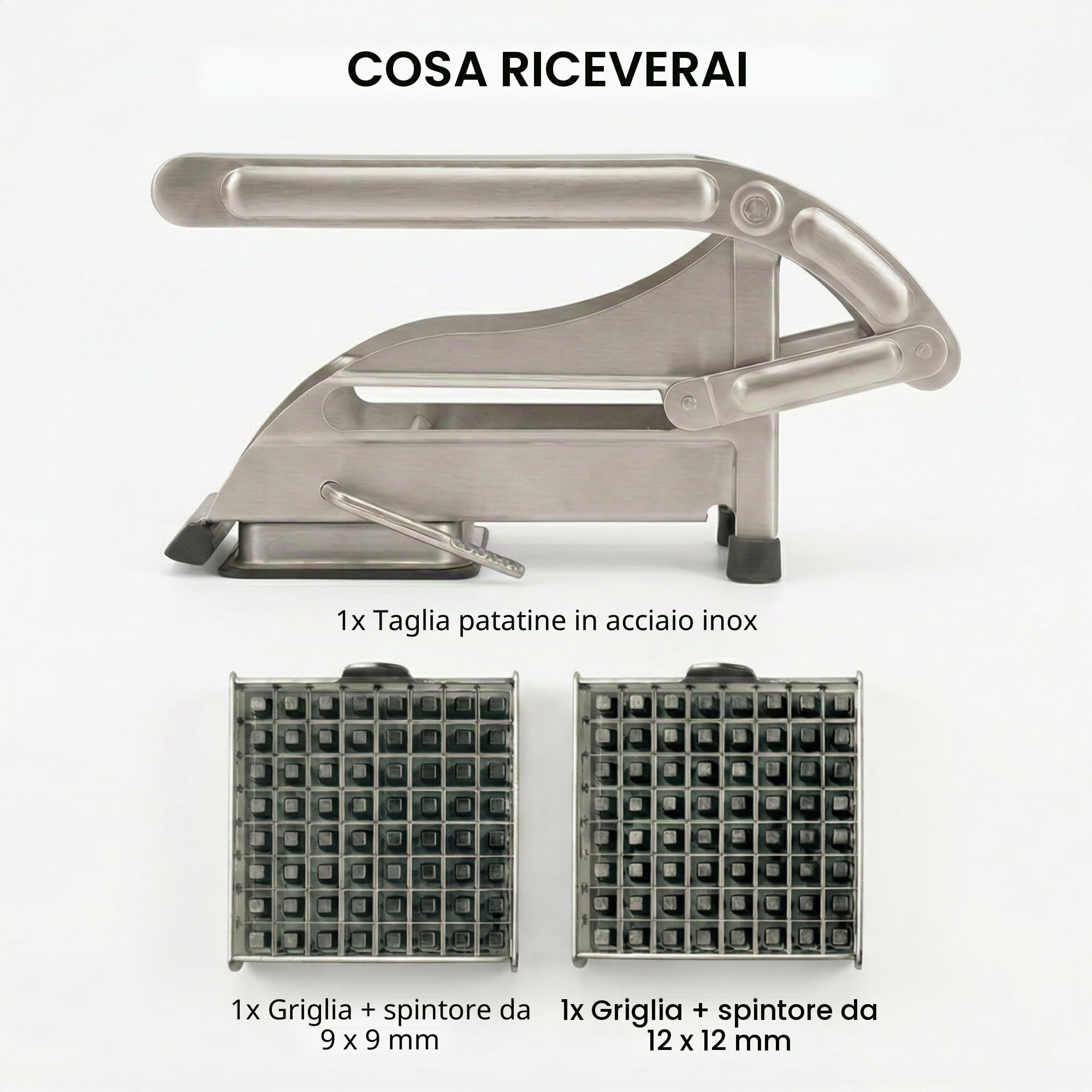 TELLIER N3023V - Tagliapatate domestico a 2 grigliecon base a ventosa, Acciaio inox