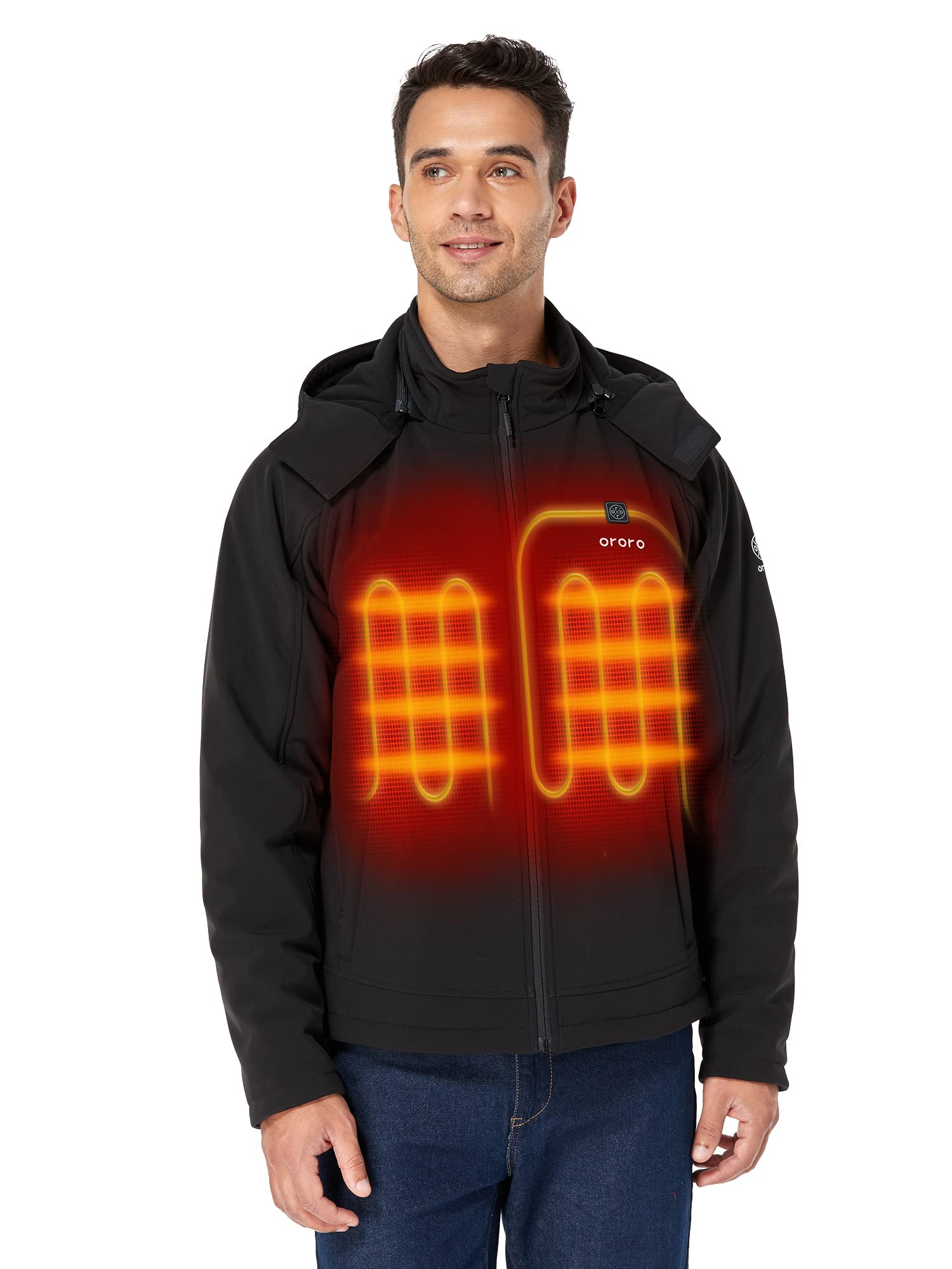 OROROMen's Heated Jacket with Battery, Heated Coat with Detachable Hood (Charger Not Included)