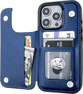 ONETOP for iPhone 16 Pro Wallet Case with Credit Card Holder,Blue