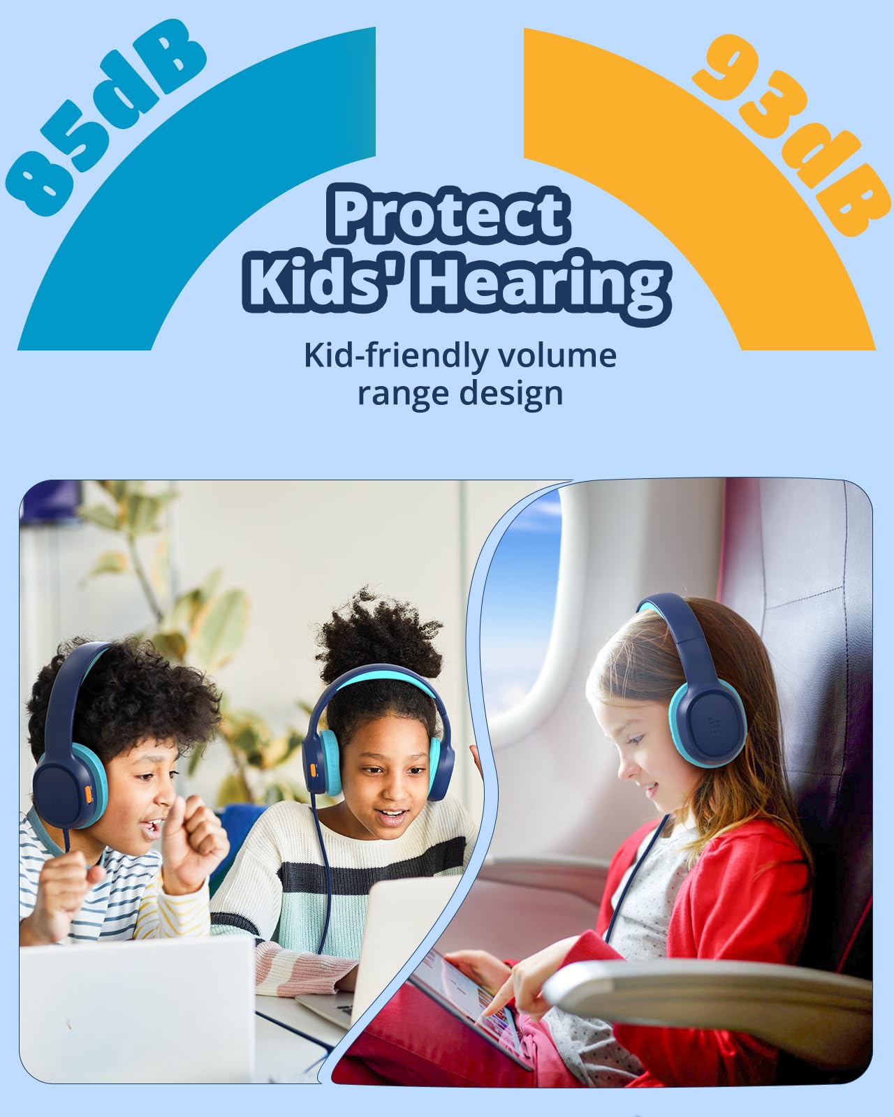 Tronsmart Cuffie Sovraurali Pieghevoli per Bambini, Volume Sicuro 85/93 dB, Suono Chiaro e Morbido, Jack da 3,5 mm per Bambini con Cavo, per Apprendimento e Intrattenimento
