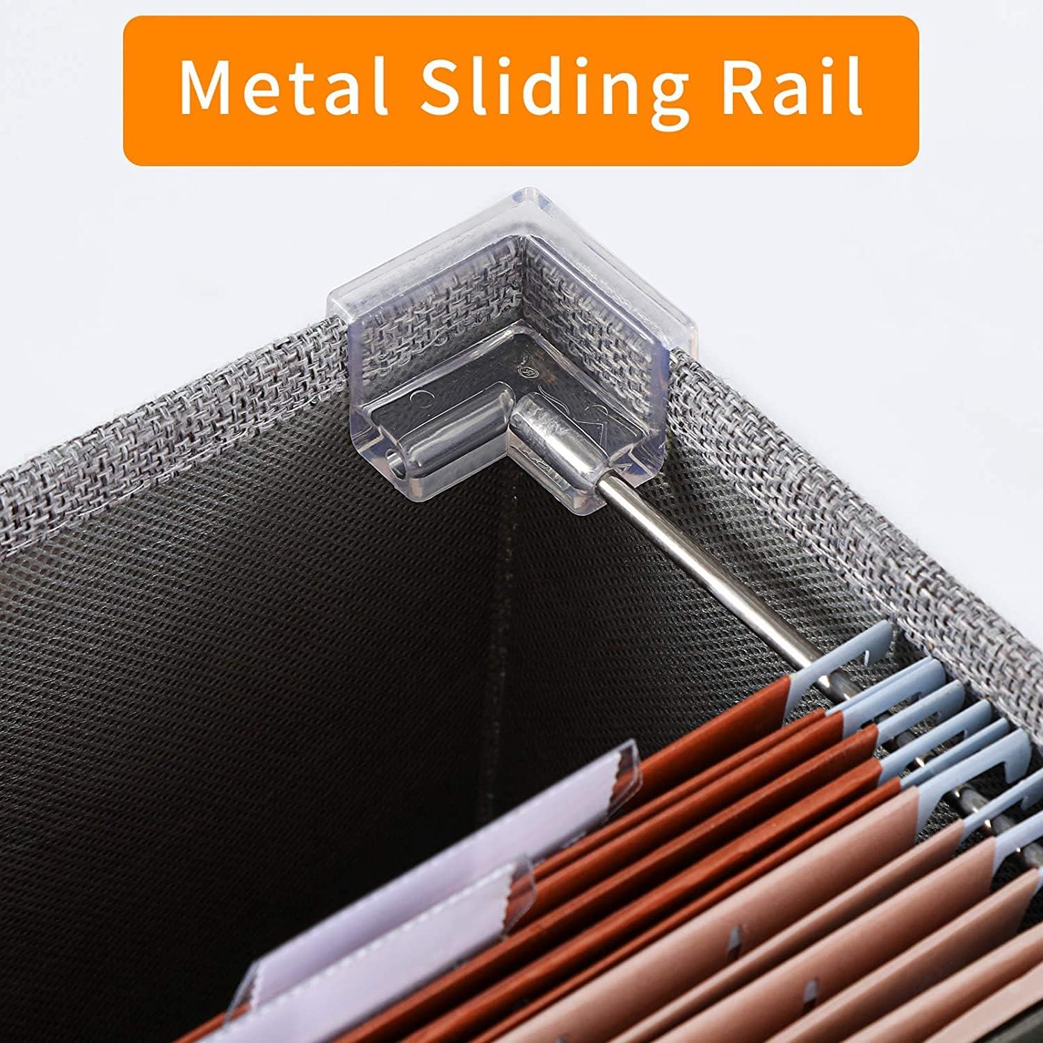 2-Pack Linen File Boxes Organizer with Smooth Sliding Rail with Lids for Letter Size Collapsible Hanging File Storage Organizer Storage Filing Bin (2, grey)