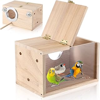 Qunclay 2 Pcs Parakeet Nesting Box Transparent Cockatiel Nesting Box Budgie Bird House for Cage Wooden Bird Nest Breeding Box with Perch Wood Mating Box for Parrot Lovebird Accessories (Wood Color)