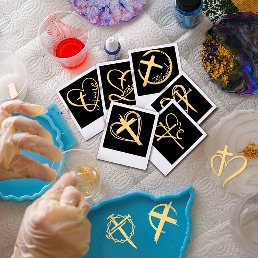 OLYCRAFT 9pcs 1.6x1.6 Inch Love Metal Stickers Cross Metal Gold Stickers Heart Shape Self-Adhesive Picture Sticker Self Adhesive Gold Sticker Decorate Decals for Scrapbook Phone Water Bottle Decor