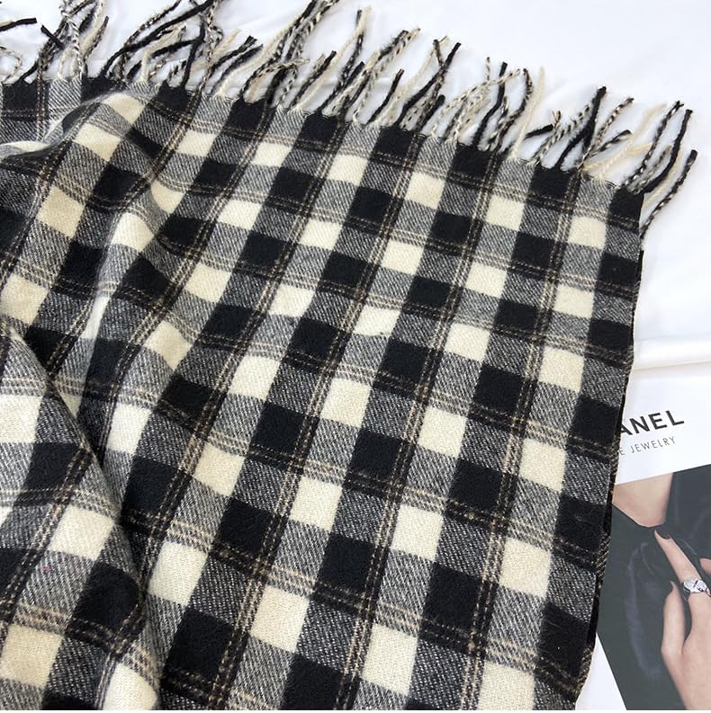 Cashmere-Feel Large Shawl Plaid Scarf for Women, Fall Winter Soft Warm Pashmina Blanket Wrap with Fringe - Image 10