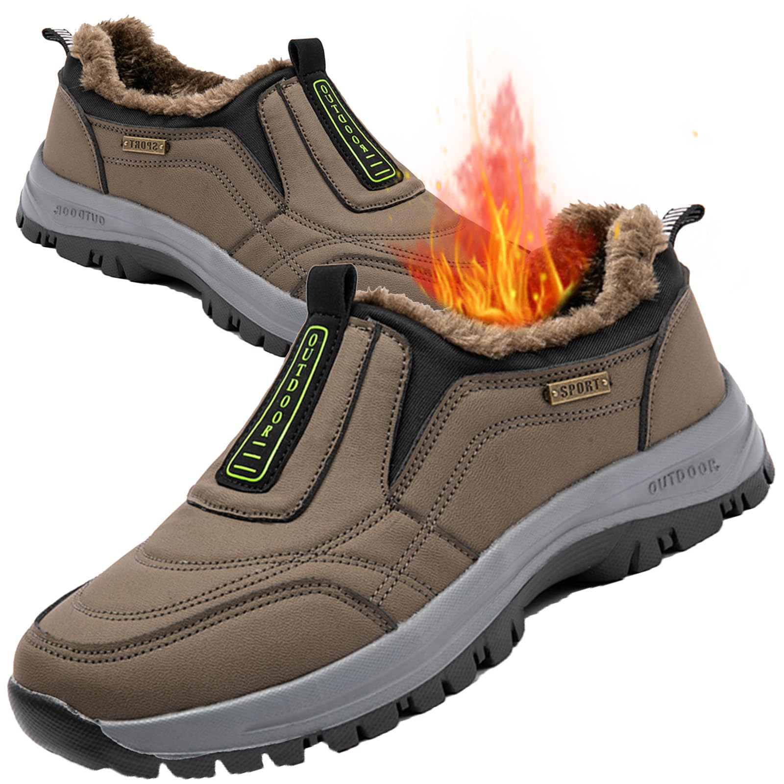 Zapatillas Hombre Invierno Cálidas Impermeable Cuero PU Deportivas Casual sin Cordones Zapatos para Correr Ligero Calzado Sneakers Comodos Calzado Ligero,Marrón,44/270mm