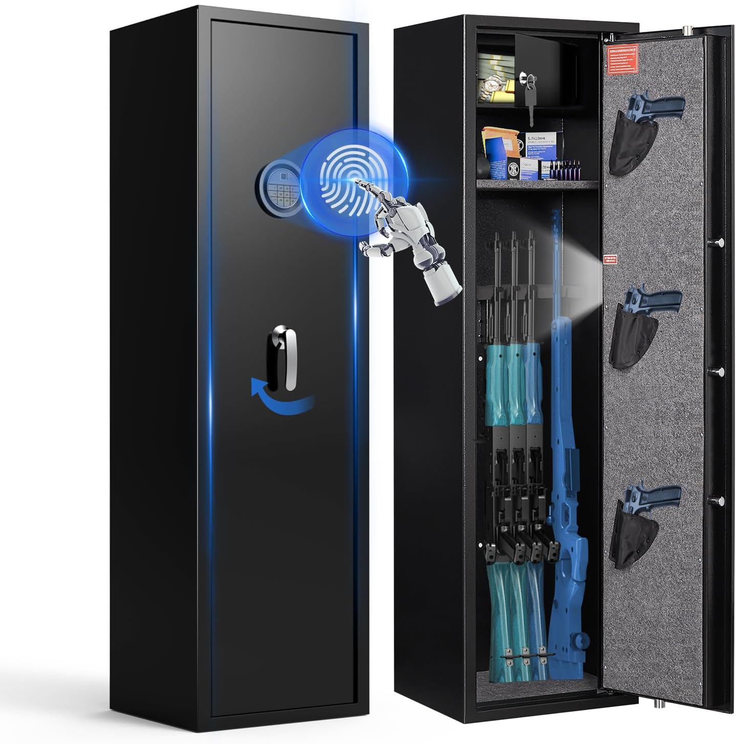 8-10 Biometric Gun Safe with Quick Access Fingerprint & Digital Keypad, No Assembly Gun Safe for Rifles and Pistols, Gun Cabinet with Inner Cabinet and LED Light