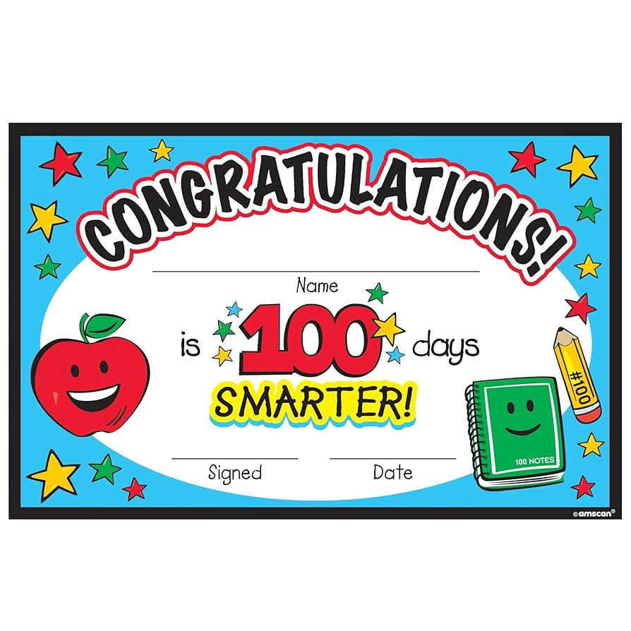 Amazon.com: Vibrant 100th Day Of School Certificate Pack - 8.5 amazon-com-vibrant-100th-day-of-school-certificate-pack-8-5-x-5-5-pack-of-36-multicolor-paper-award-perfect-for-classrooms-special-milestones-office-products