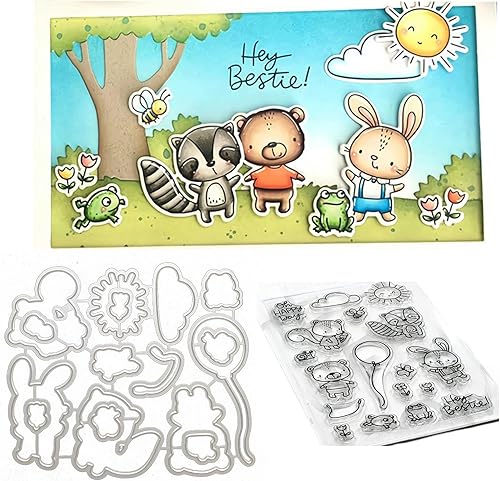 Juego de sellos y troqueles transparentes de conejo ardilla para hacer tarjetas, plantillas cortadas para álbumes de recortes, álbum de fotos, papel